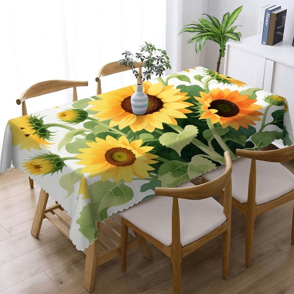 Rectangular Tablecloth - Sunflower Botanical Print, Holiday-Themed Design Holiday Party Tablecloth Tablecloths rectangle , Cafe, dinner, picnic