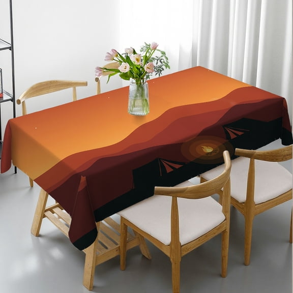 Rectangular Tablecloth - Twilight Mountain Camp Print, Festive Table Setting Holiday Party Tablecloth Tablecloths for dining table, Cafe, dinner, brunch, buffet, picnic