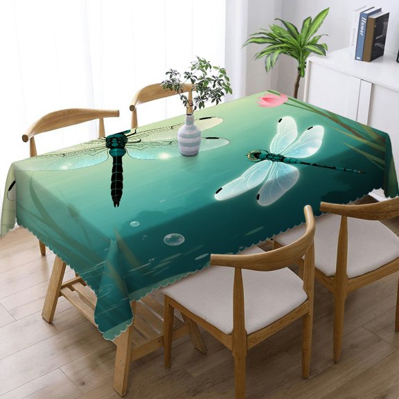 Rectangular Tablecloth - Two Dragonfly Print, Machine-Made Kitchen Accessories Tablecloths rectangle , Cafe, dinner, brunch, buffet, picnic