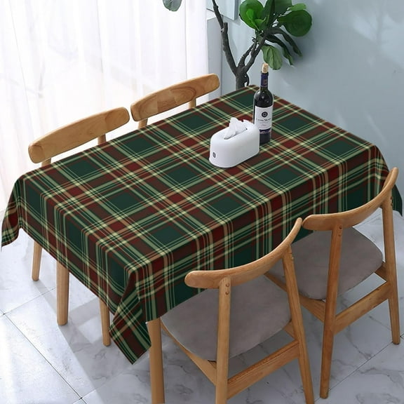 Rectangular Tablecloth – Waterproof, Wrinkle-Free, Decorative Table Cover for Dining Room, Parties, Picnics, and Outdoor Use, Dark Green and Maroon Christmas Plaid (60" X 84")