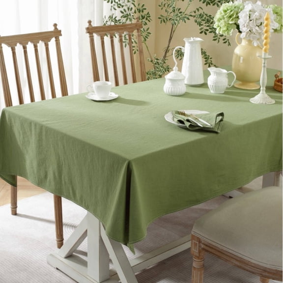 Rectangular Tablecloth Wrinkle Free Washable Soft Cotton Table Cloth, Decorative Fabric Table Cover for Dining Room, Indoor and Outdoor Use, 98.4 x 53 Inch Green