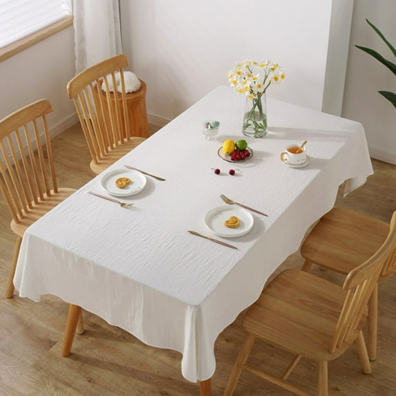 Rectangular Tablecloth Wrinkle Free Washable Soft Cotton Table Cloth, Decorative Fabric Table Cover for Dining Room, Indoor and Outdoor Use, 98.4 x 53 Inch White