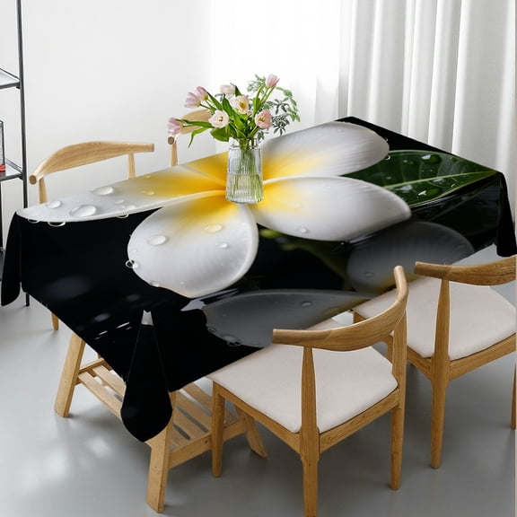 Rectangular Tablecloth - Yellow Plumeria Flower Black and White Picture Print, Holiday-Themed Design rectangle tables large size, Cafe, dinner, brunch, buffet, picnic,party