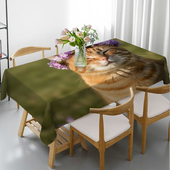 Rectangular Tablecloth - Zen Ginger Flower Cat Print, Kitchen Accessories  Holiday-Themed Design Tablecloths rectangle tables large size, Cafe, dinner, brunch, buffet, picnic
