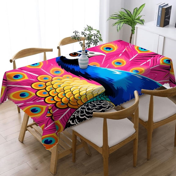 Rectangular Tablecloth - colorful peacock modern art Print, Machine-Made Holiday-Themed Design Tablecloths rectangle , Cafe, dinner, brunch, buffet, picnic