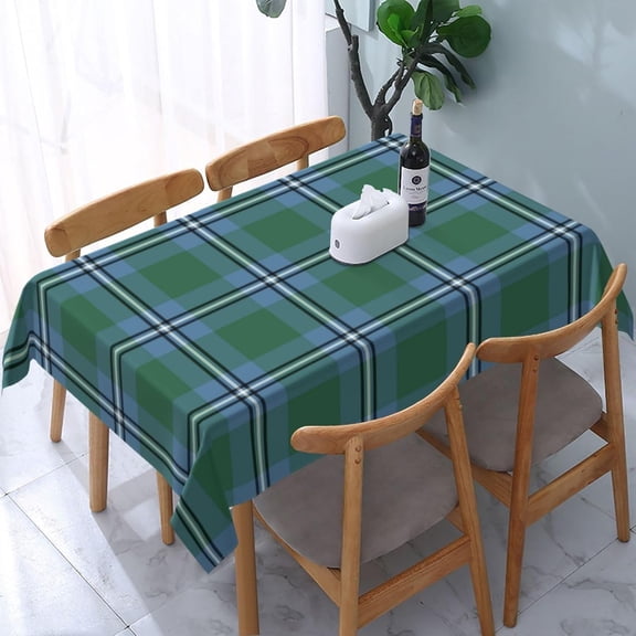 Rectangular Tablecloth \u2013 Waterproof, Wrinkle-Free, Decorative Table Cover for Dining Room, Parties, Picnics, and Outdoor Use, Light Blue and Green Clan Irvine Tartan (60" X 84")