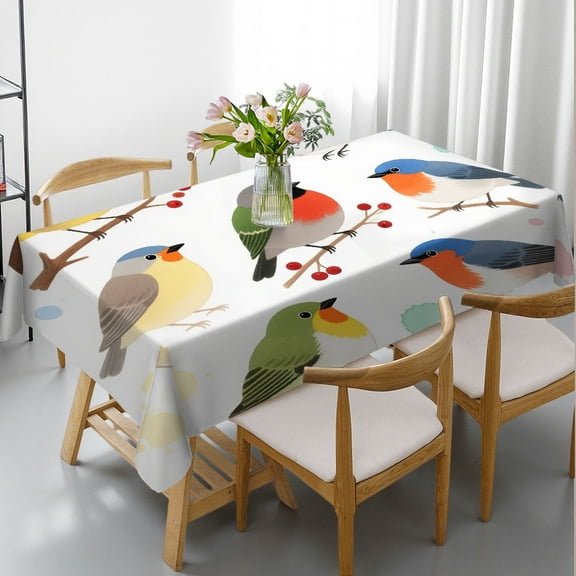 Rectangular Tablecloth - watercolor wild birds Print, Holiday-Themed Design Kitchen Accessories Tablecloths for dining table, Cafe, dinner, picnic