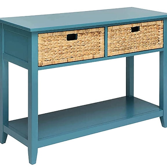Rectangular Teal Console Table With Drawer And Shelf Space - Ideal For Entryways Living Rooms Solid Wood Leg Support Bottom Storage For Entryway, Room, Hallway