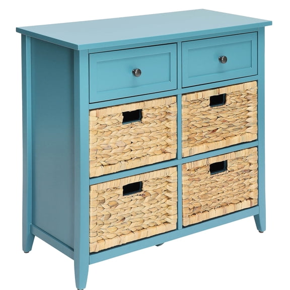 Rectangular Teal Console Table | Six Drawers for Belongings Storage | Wood - Built for Stability | Metal Glide for Smooth Drawer Operation