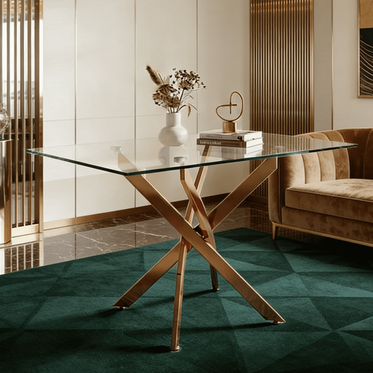 Rectangular Tempered Glass Dining Table - Modern Kitchen Table with ...