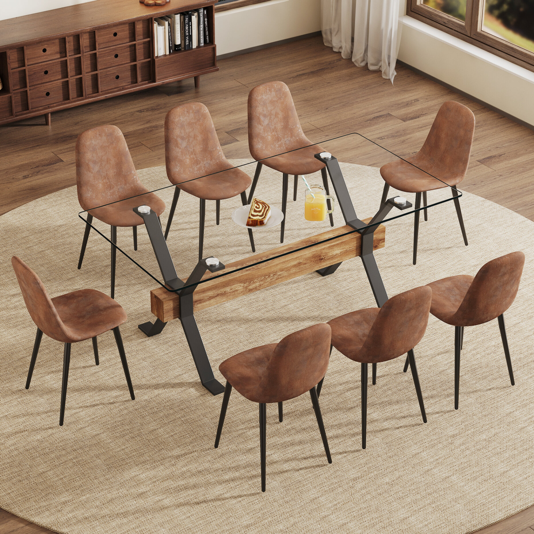 Rectangular Tempered Glass Dining Table Set, Kitchen Table with 8 High ...