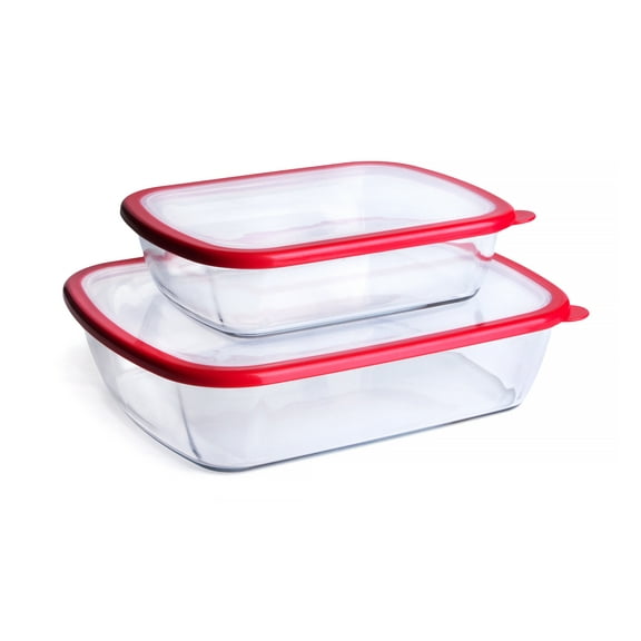 Rectangular Tempered Glass Food Storage Container Set of 2