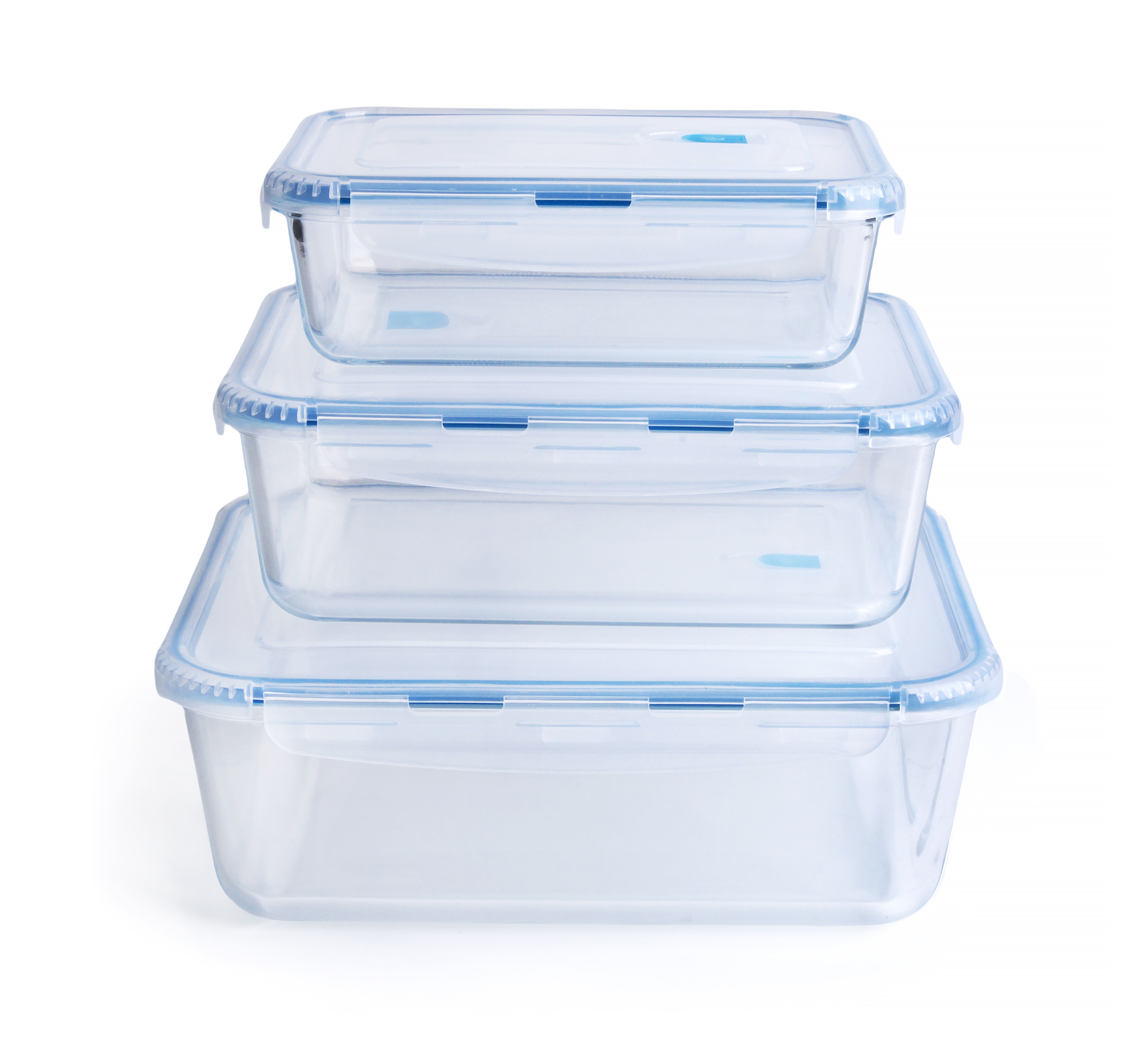 Rectangular Tempered Glass Storage Container Set - 2.8L/1.6L/0.8L ...