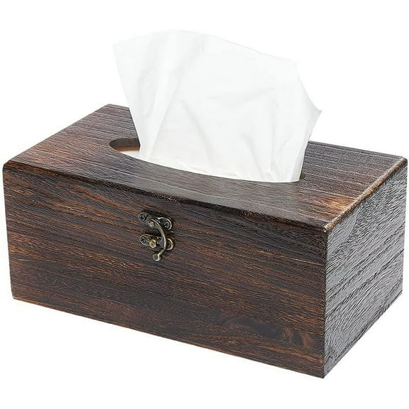 Rectangular Tissue Box Cover Decorative Wood Facial Tissue Holder with Hinged Lid Antique Style Napkin Dispenser, 8. 66" x 4. 72" x 3. 94"
