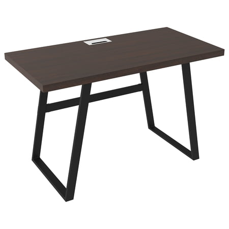 Rectangular Top Wooden Writing Desk with Metal Base Dark Brown and Black - Saltoro Sherpi