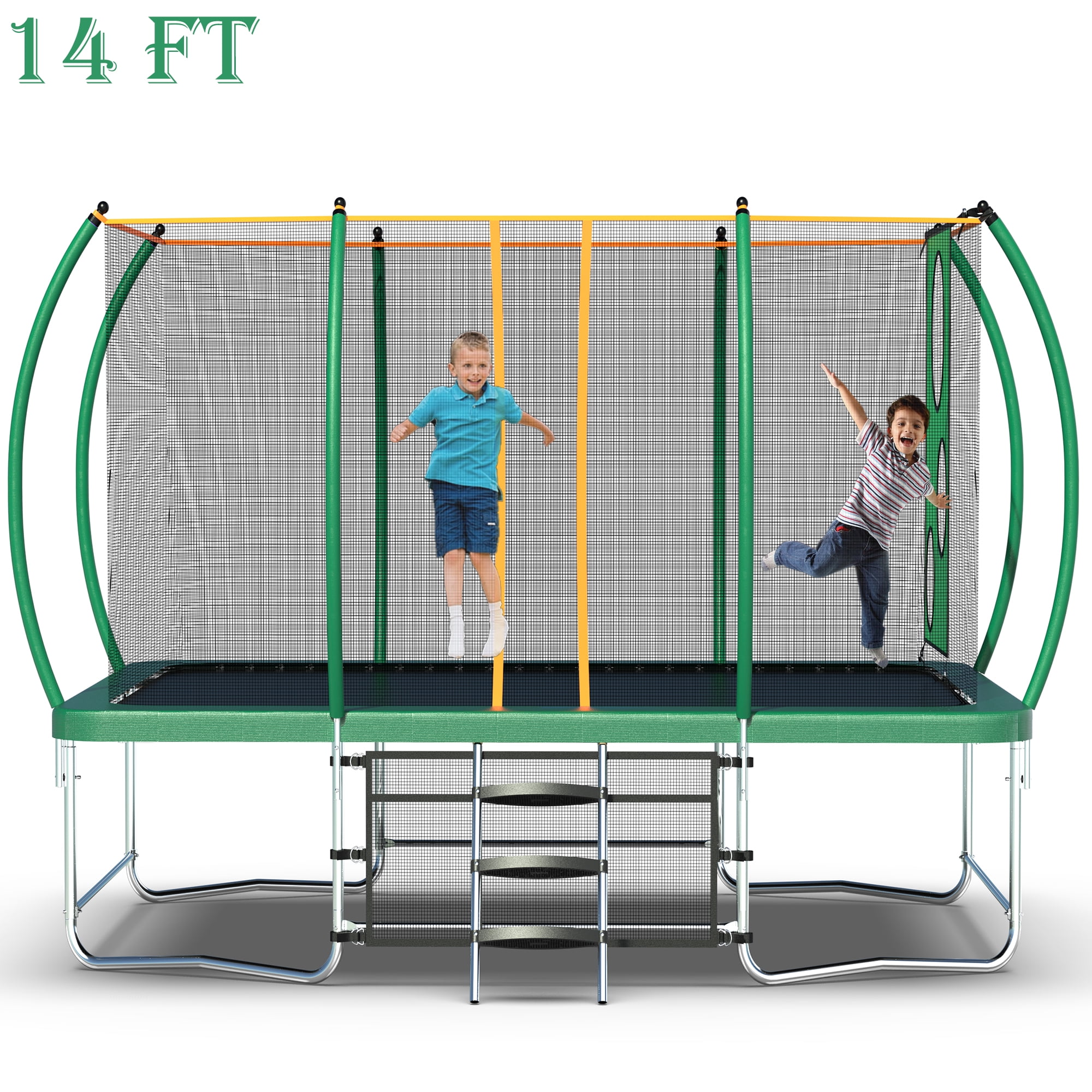 Rectangular Trampoline for Kids Large Size 8FT x 14FT Trampoline for Adults Anti collision Curved Poles Enclosure Football Target Cloth