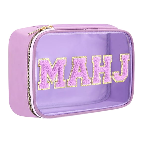 Rectangular Transparent Cosmetic Bag with Embroidered Letter Design and Zipper Closure for Travel and Storage Use