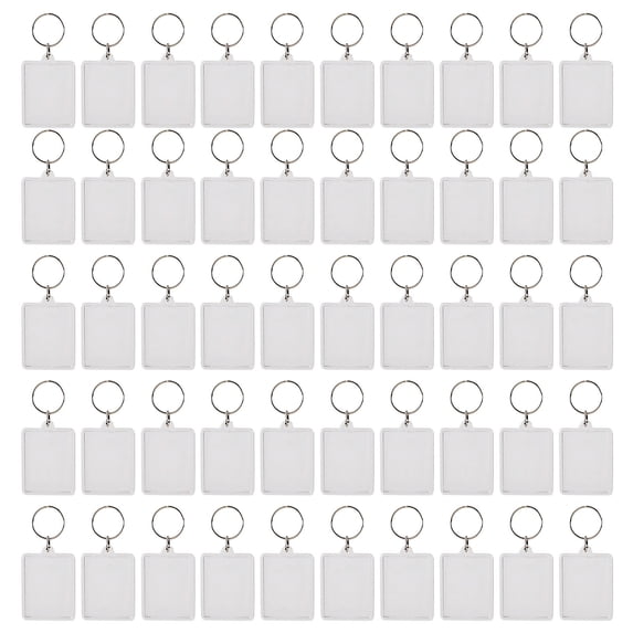 Rectangular Transparent Photo Frame Keychain Key Ring Chain - 50Pcs