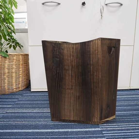 Rectangular Trash Can Rustic Wood Waste Basket Farmhouse Garbage Container Bin