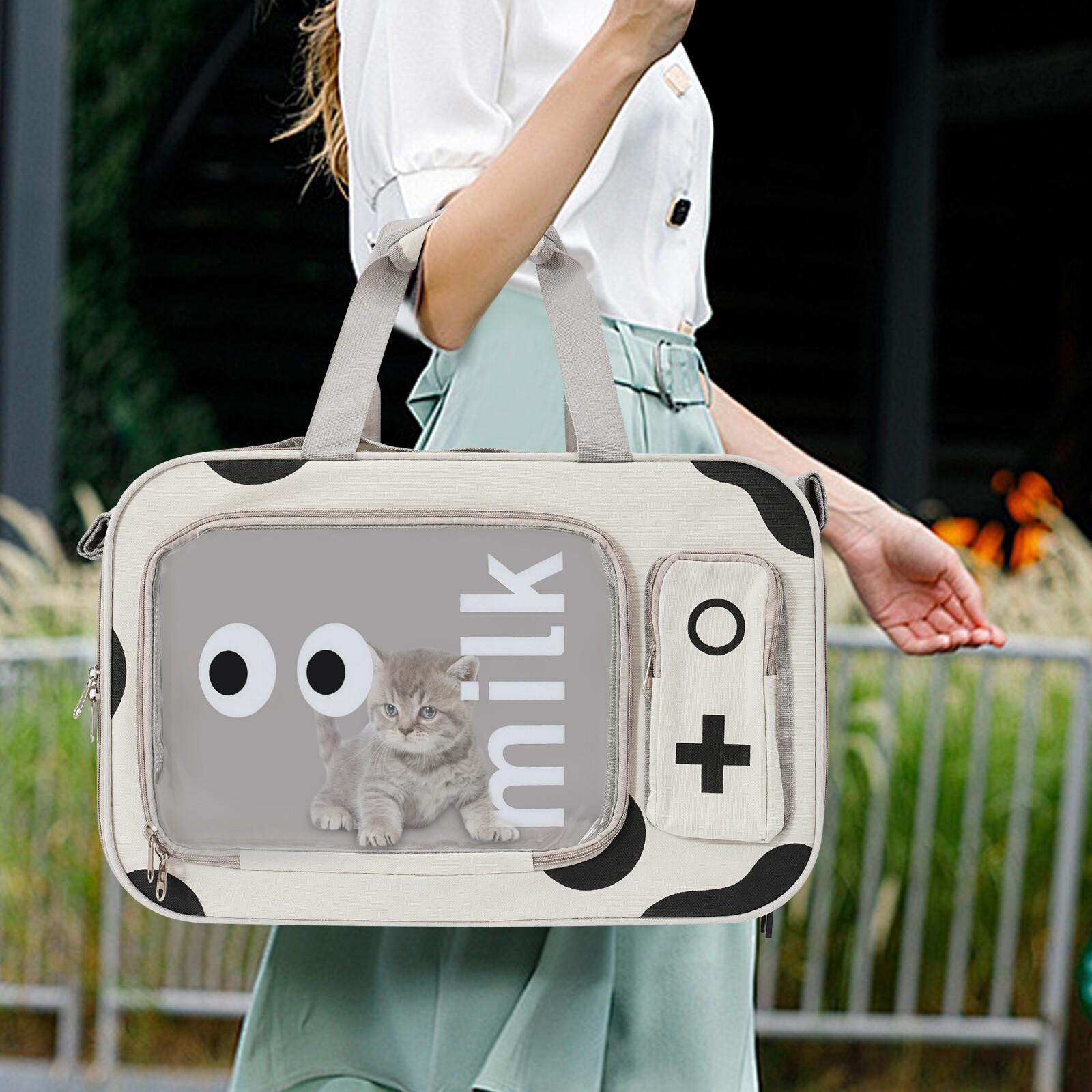Rectangular Travel Pet Carrier Pet Bag for Cats/Small Dogs Oxford Cloth Pet Backpack Carrier 48*25*32cm for Outdoor Activities, Weekend Hiking, Camping