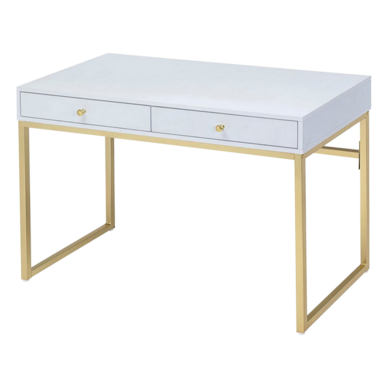 Rectangular Two Drawer Wooden Desk With Metal Sled Legs, White And Gold- Saltoro Sherpi - image 1 of 6