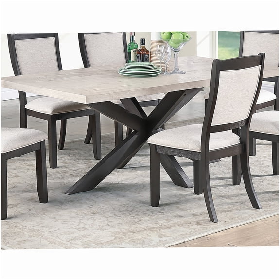 Rectangular Two-Tone Dining Table Antique Black Base Melamine Tabletop Seats 6