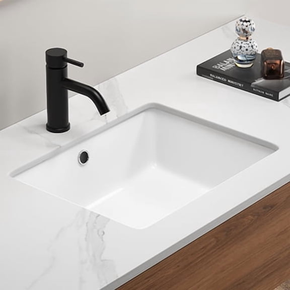 Rectangular Undermount Bathroom Sink Vessel Sink,Undermount Bathroom Sink Rectangle, White Ceramic Lavatory Vanity Basin with Overflow