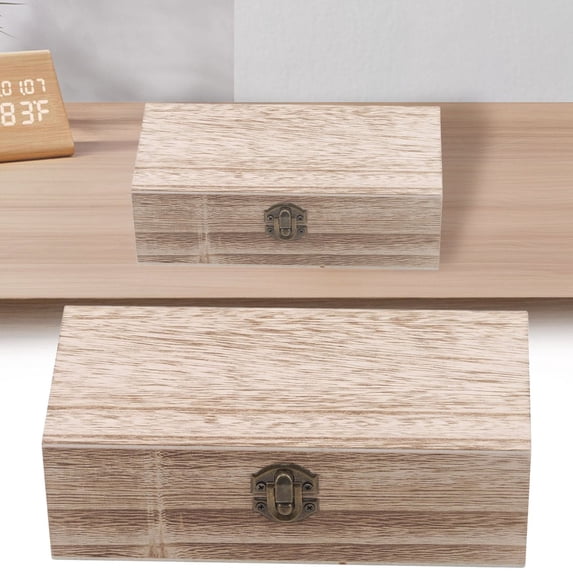 Rectangular Unpainted Wooden Box with Lid, Natural Storage Container for Jewelry, Crafts, and Small Items