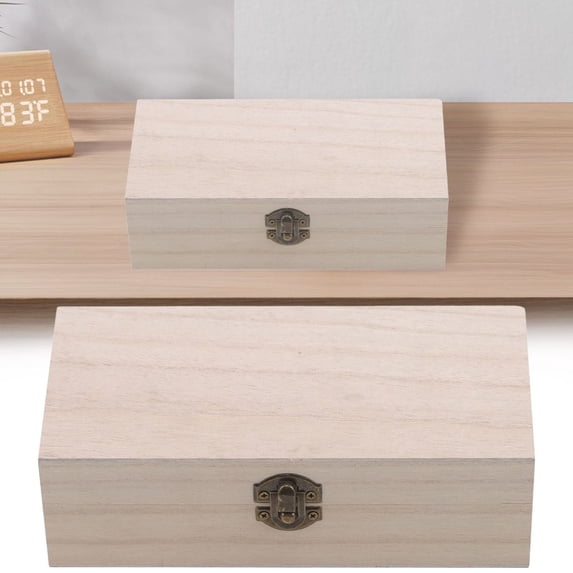 Rectangular Unpainted Wooden Box with Lid, Natural Storage Container for Jewelry, Crafts, and Small Items