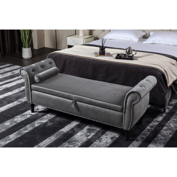 Rectangular Upholstered Bench | Used in Living Room, Hallway | Breathable Fabric and Soft Hinges | Solves Need for Extra Seating