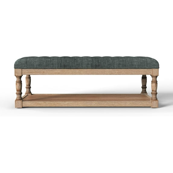 Rectangular Upholstered Tufted Linen Fabric Ottoman ,Padded with Solid Wood Shelf-Linen,Comes with Storage,Coffee Table,Tufted Living Room Design(Dark Gray)