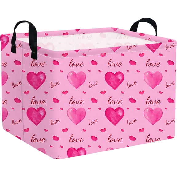 Rectangular Valentines Basket,Pink Heart Basket Empty, Storage Bin,baby Gift Basket Empty,Pink Gift basket with Handle Organizer,easter heart Print Basket,Girl Room Decor,Shelf Basket(Pink heart)