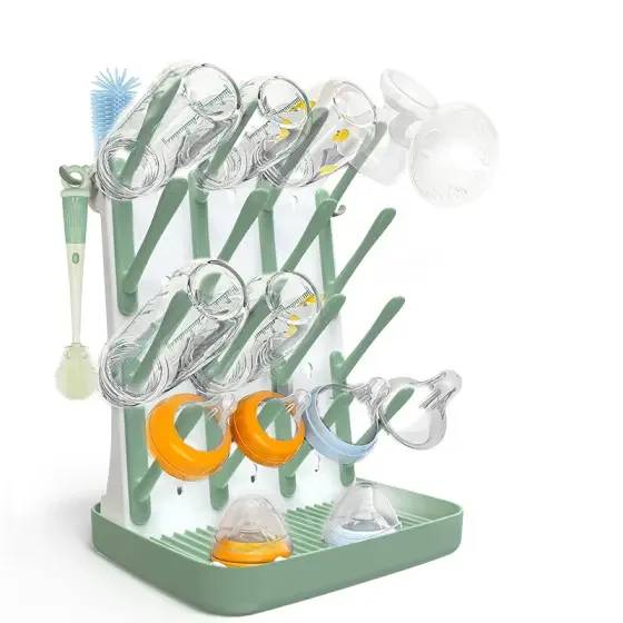 Rectangular Vertical Baby Bottle Drying Rack - Space Saver Standing Holder, BPA-Free, with Nipple Scrubber for Drying Baby Bottles, Pump Parts and Accessories