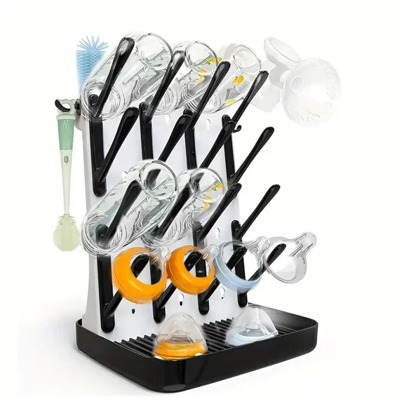 Rectangular Vertical Baby Bottle Drying Rack - Space Saver Standing Holder, BPA-Free, with Nipple Scrubber for Drying Baby Bottles, Pump Parts and Accessories