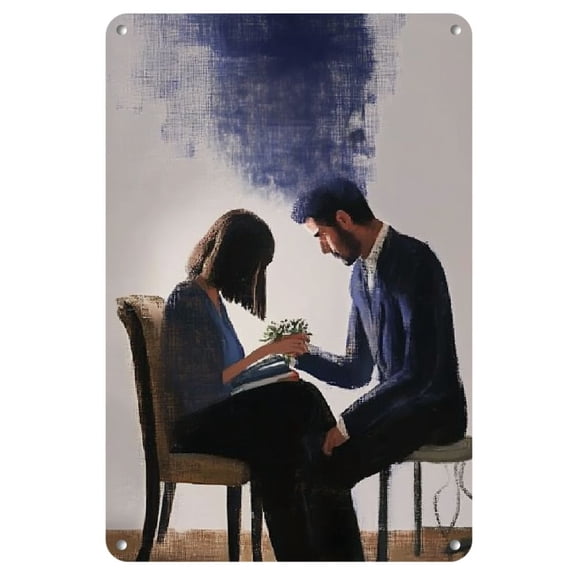 " Rectangular Wall Art Sign, 8x12 inch - Serene Illustration of Smoke and Figures, Perfect for Home, Cafe, Bar, or Garage Decor, Durable Metal Construction, Decorative Wall Art, Room Decor