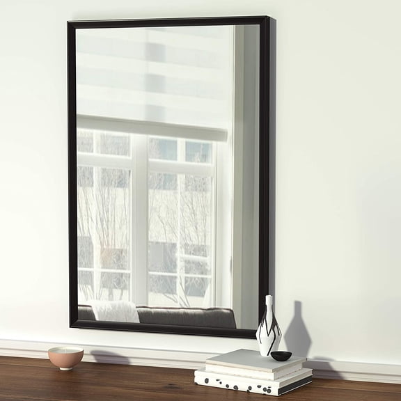 Rectangular Wall Mount Mirror 24" x 36", Black Peaked Trim Frame, Modern Decorative Mirror for Bathroom, Entryway or Living Room