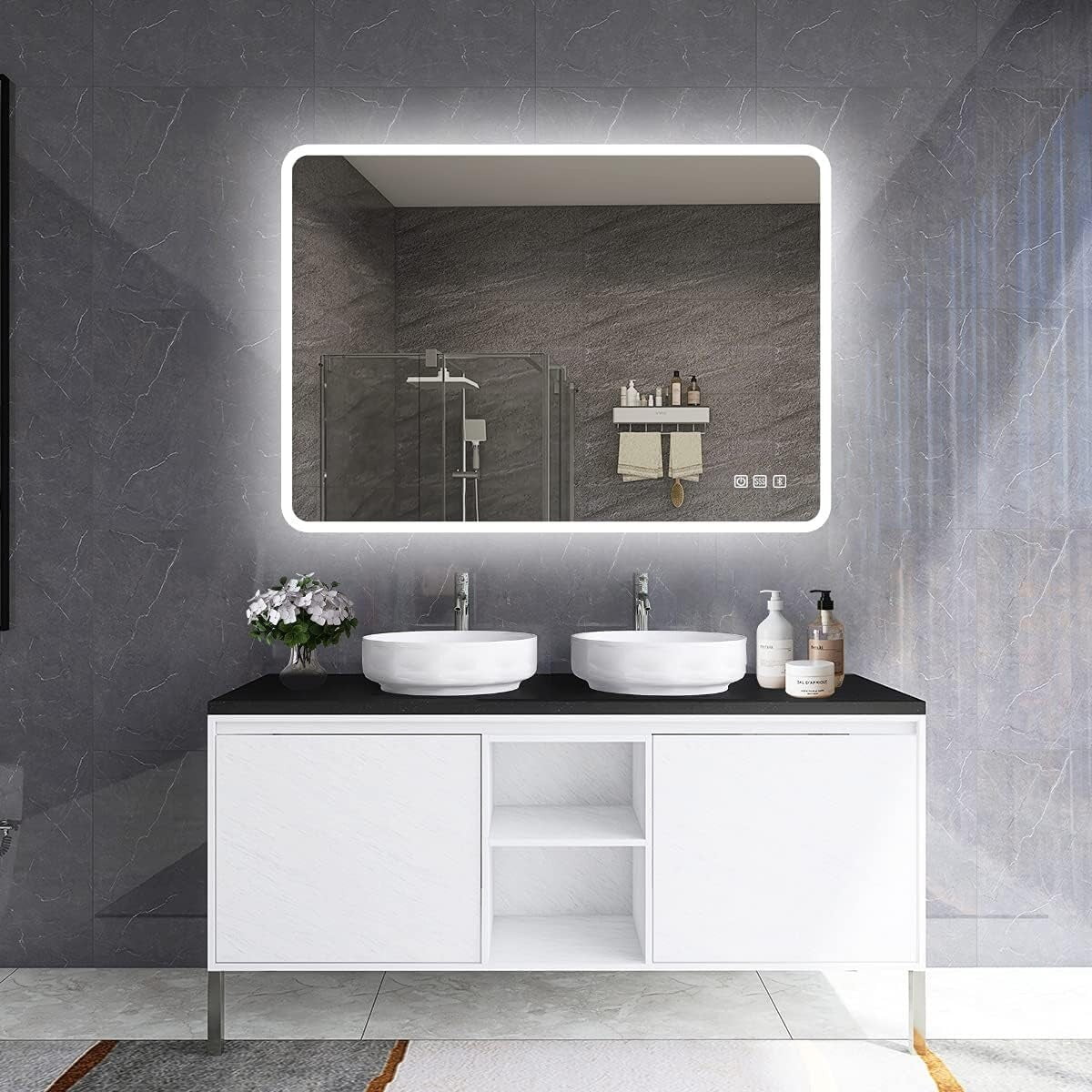 Rectangular Wall-Mounted Dimmable LED Bathroom Vanity Mirror with ...