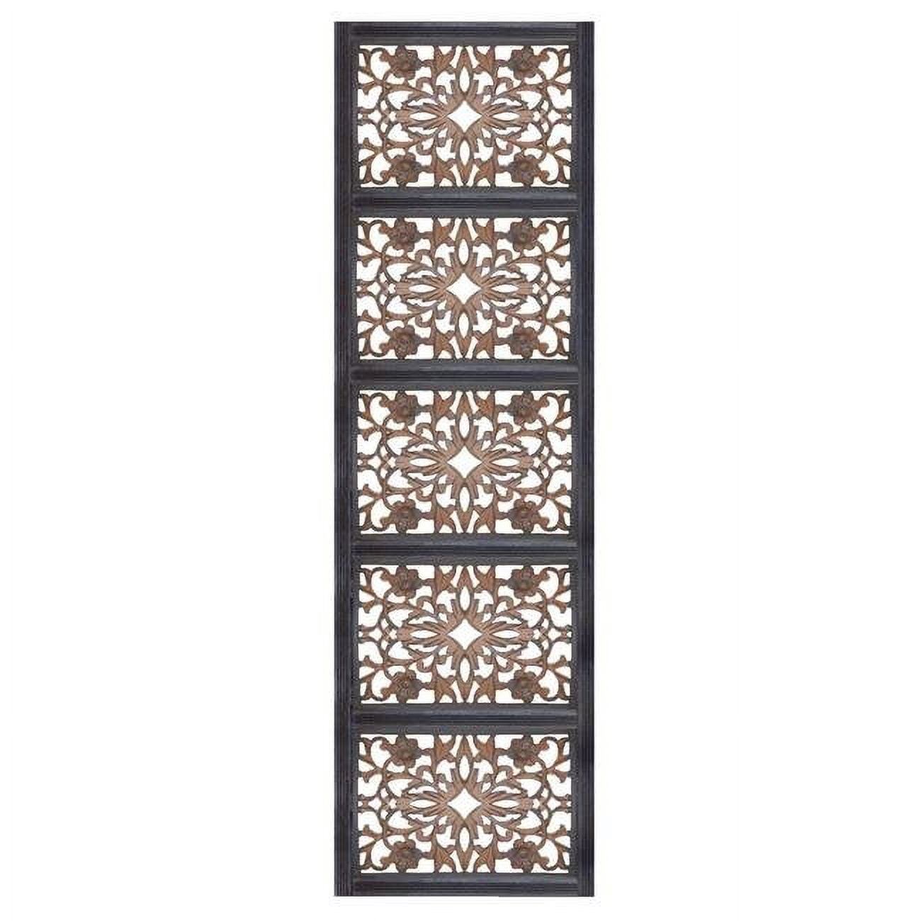 Burnt Black Mango Wood Floral Carved Wall Panel, 20" x 72"