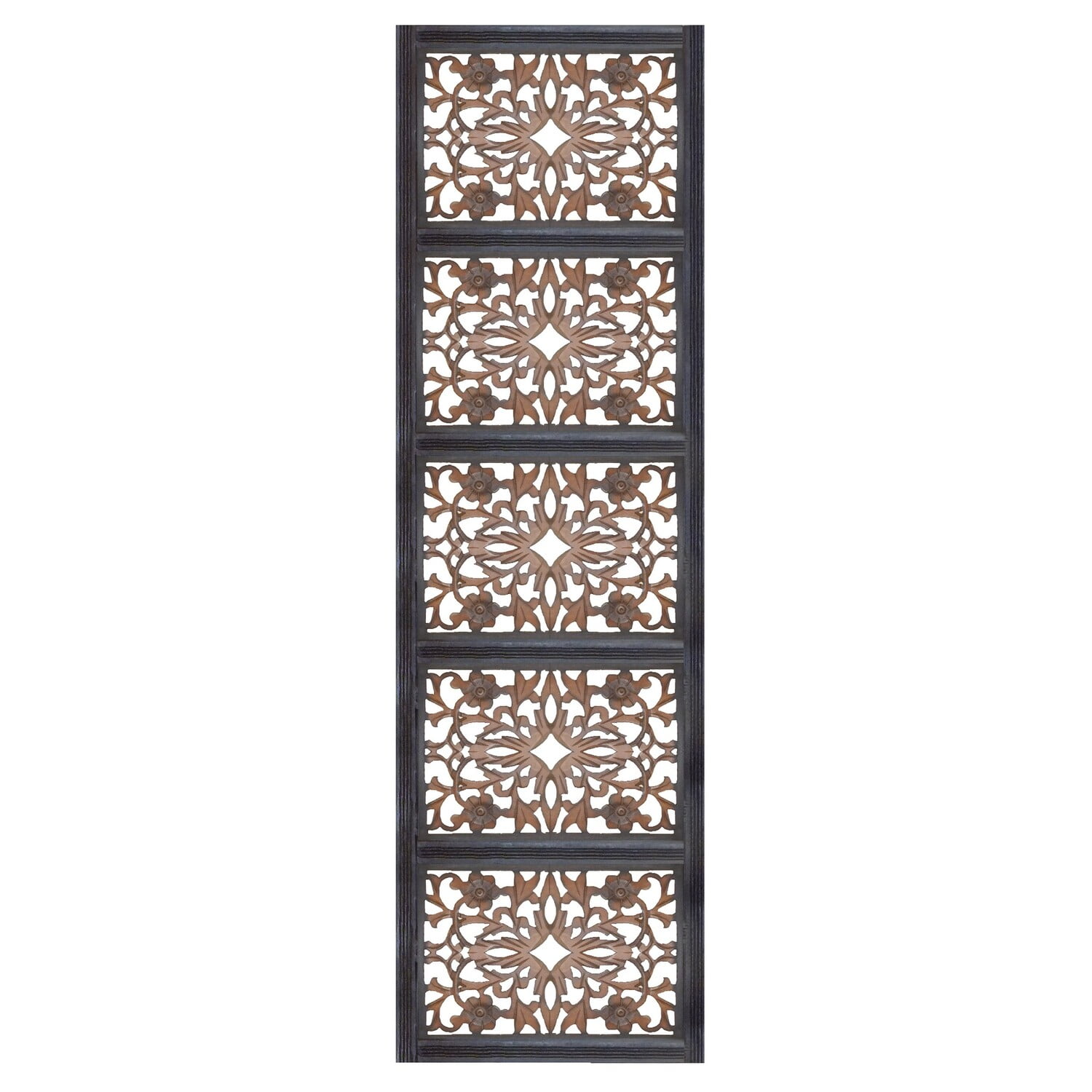 Burnt Black Mango Wood Floral Carved Wall Panel, 20" x 72"