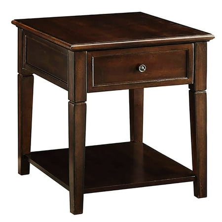 Rectangular Walnut Wood End Table | Shelf for Large Items & Drawer for Keys | Crafted with Poplar and MDF | Offers Space in Primary Living Area