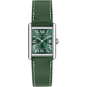 Rectangular Watch for Women with Vintage Roman Number and Leather Strap