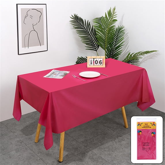 Rectangular Water-Resistant Plastic Tablecloth,Heavy Duty Disposable Table Cover for Parties Weddings Banquets and Events,Multiple Solid Colors,Hot Pink
