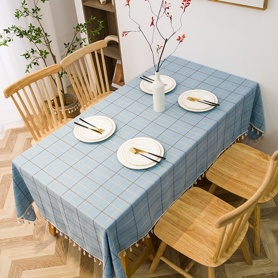 Rectangular Waterproof Tablecloth Checkered Table Cloth With Tassel Cotton Linen Table Cover