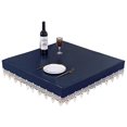 thumbnail image 1 of Rectangular Waterproof Tablecloth,Fitted Solid Color Leather Tablecloth With Lace,Oilproof Stain Resistant Table Cover For Coffee Table Dining Table Mahjong Desk -square Navy Blue-70*70cm, 1 of 7