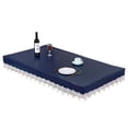 thumbnail image 1 of Rectangular Waterproof Tablecloth,Fitted Solid Color Leather Tablecloth With Lace,Oilproof Stain Resistant Table Cover For Coffee Table Dining Table Mahjong Desk -rectangular Navy Blue-138*75cm, 1 of 7