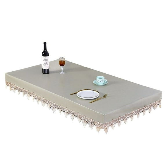 Rectangular Waterproof Tablecloth,Fitted Solid Color Leather Tablecloth With Lace,Oilproof Stain Resistant Table Cover For Coffee Table Dining Table Mahjong Desk -Rectangular Jade White-138*75cm