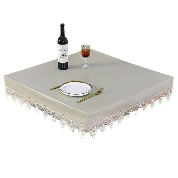 Rectangular Waterproof Tablecloth,Fitted Solid Color Leather Tablecloth With Lace,Oilproof Stain Resistant Table Cover For Coffee Table Dining Table Mahjong Desk -Square Jade White-100*100cm