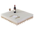 thumbnail image 1 of Rectangular Waterproof Tablecloth,Fitted Solid Color Leather Tablecloth With Lace,Oilproof Stain Resistant Table Cover For Coffee Table Dining Table Mahjong Desk -Square Beige-95*95cm, 1 of 7