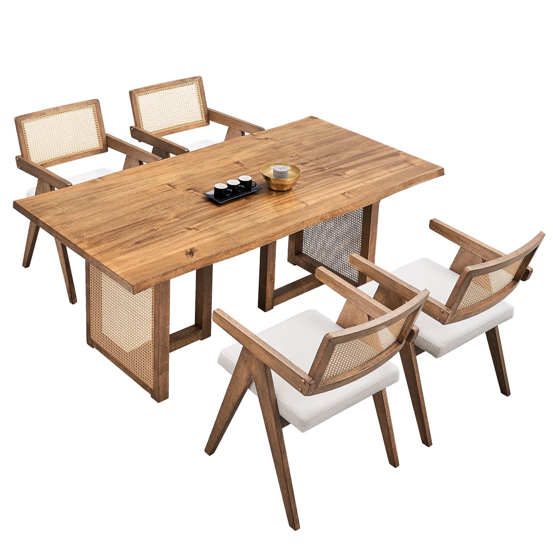 Rectangular Waves Dining Table And Chairs , 70.87 Inch, Natural Solid ...