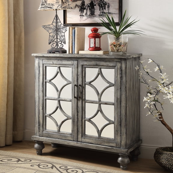 Rectangular Weathered Grey Cabinet - Practical Storage Option Modern Console Space Optimizing Solution